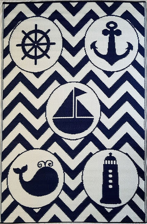 Little Portico's Sea Blue Objects Navy and White Kids Mat - Floorsome - Kids