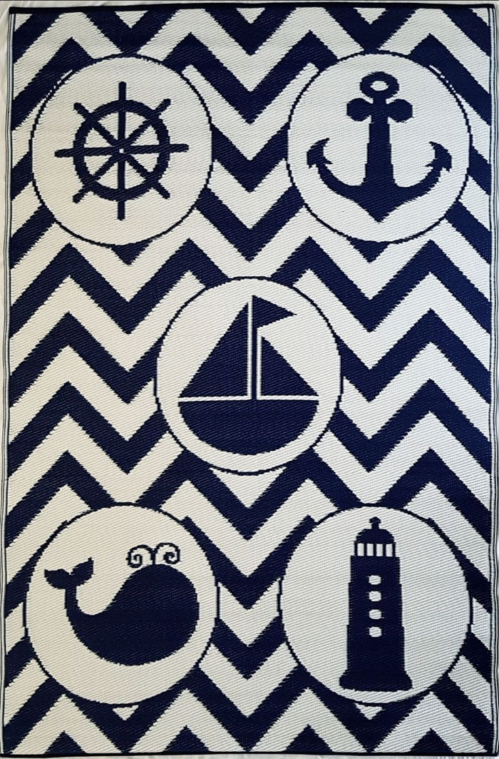 Little Portico's Sea Blue Objects Navy and White Kids Mat