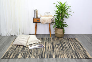 Malmo Grey Stipe Natural Jute Rug - Floorsome - Natural