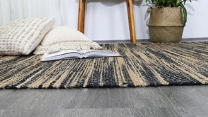 Malmo Grey Stipe Natural Jute Rug - Floorsome - Natural