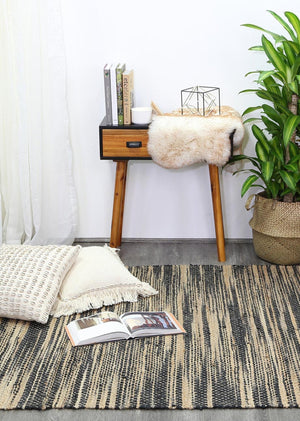 Malmo Grey Stipe Natural Jute Rug - Floorsome - Natural