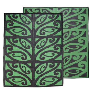 MANGOPARE New Zealand Design Recycled Plastic Mat - , Black & Green 1.8 x 2.7m - Floorsome - Outdoor Rugs