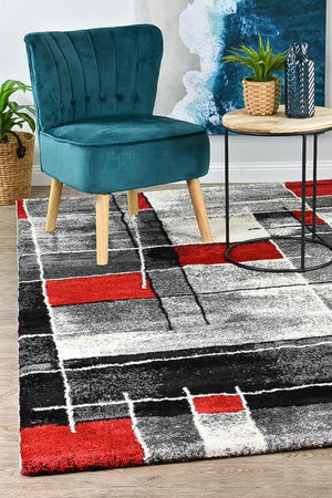 Marvel 297 Dark Grey Red Rug - Floorsome - Modern