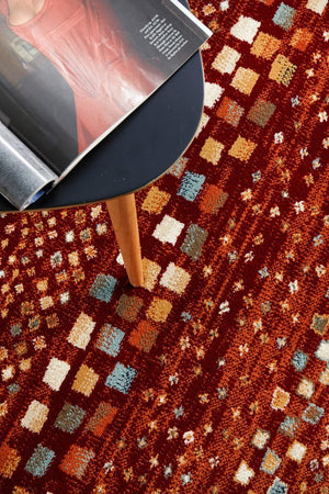 Mayfair Squares Rust Rug - Floorsome - Traditional