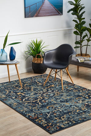 Mayfair Stem Navy Rug - Floorsome - Traditional