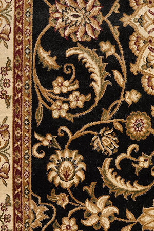 Medallion Rug Black with Ivory Border - Floorsome - Traditional