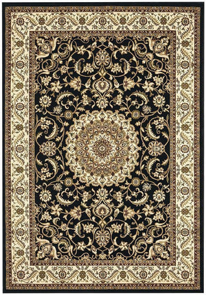 Medallion Rug Black with Ivory Border - Floorsome - Traditional