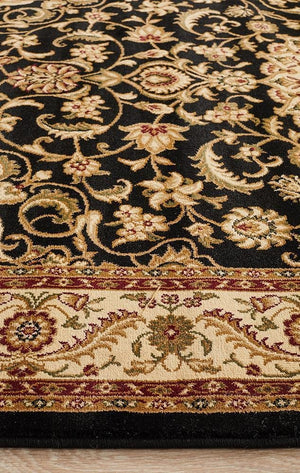 Medallion Rug Black with Ivory Border - Floorsome - Traditional