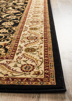 Medallion Rug Black with Ivory Border - Floorsome - Traditional