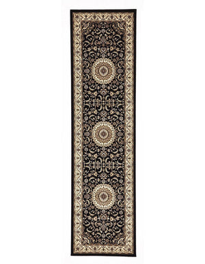 Medallion Rug Black with Ivory Border Runner - Floorsome - Traditional