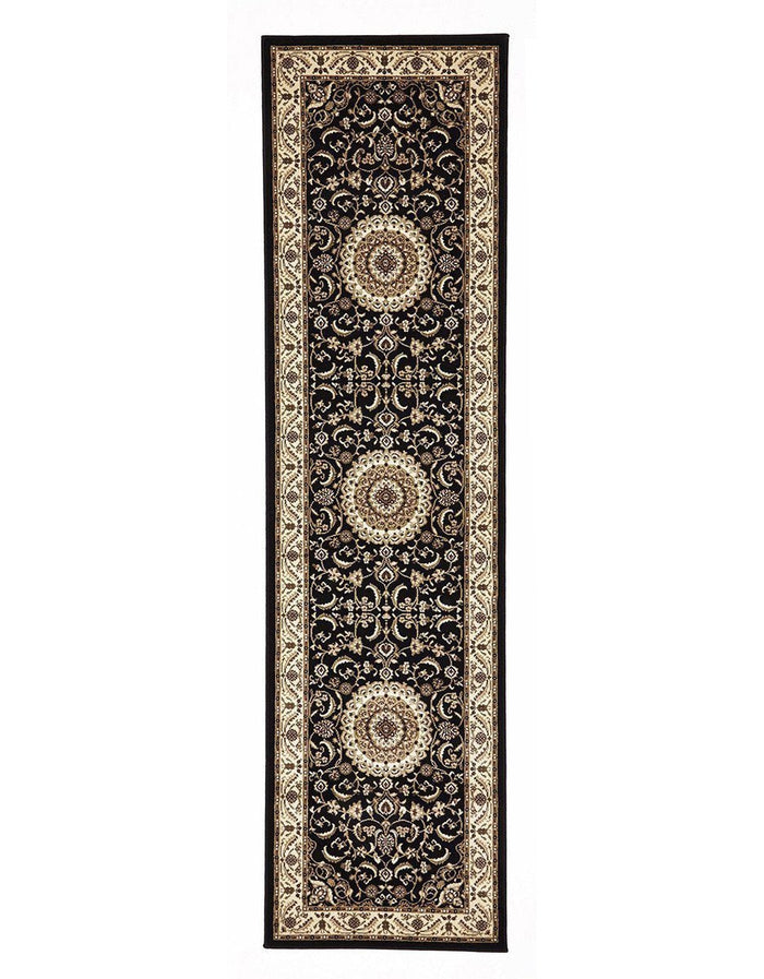 Medallion Rug Black with Ivory Border Runner