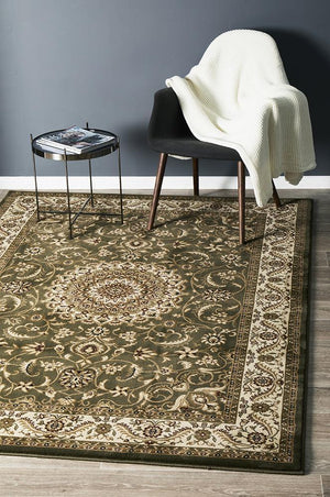 Medallion Rug Green with Ivory Border - Floorsome - Traditional