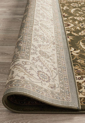 Medallion Rug Green with Ivory Border - Floorsome - Traditional