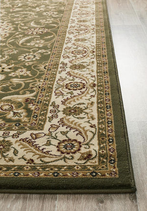 Medallion Rug Green with Ivory Border - Floorsome - Traditional