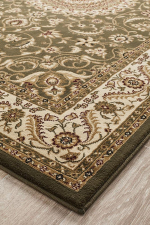 Medallion Rug Green with Ivory Border - Floorsome - Traditional