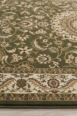 Medallion Rug Green with Ivory Border - Floorsome - Traditional