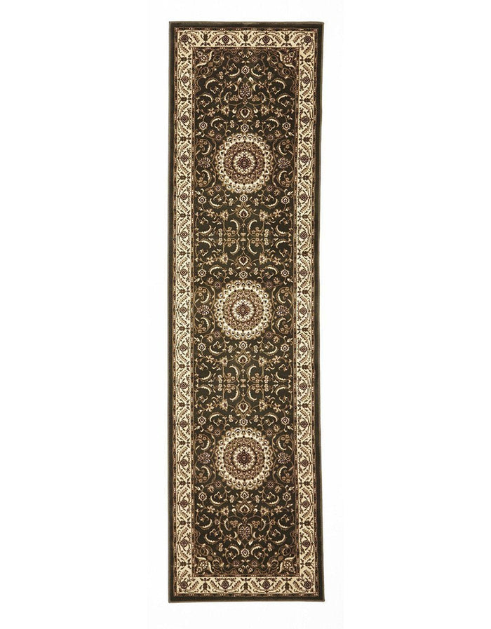 Medallion Rug Green with Ivory Border Runner