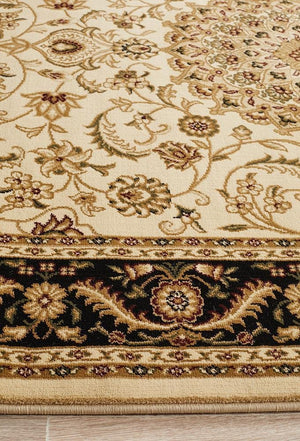 Medallion Rug Ivory with Black Border - Floorsome - Traditional