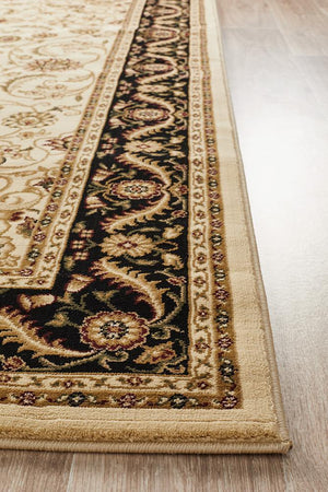 Medallion Rug Ivory with Black Border - Floorsome - Traditional