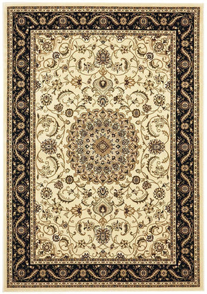 Medallion Rug Ivory with Black Border - Floorsome - Traditional