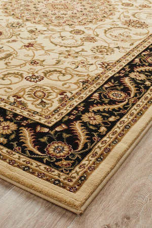 Medallion Rug Ivory with Black Border - Floorsome - Traditional