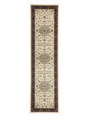 Medallion Rug Ivory with Black Border Runner - Floorsome - Traditional