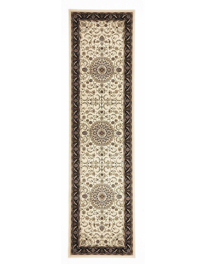 Medallion Rug Ivory with Black Border Runner