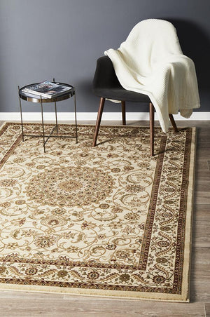 Medallion Rug Ivory with Ivory Border - Floorsome - Traditional