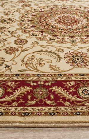 Medallion Rug Ivory with Red Border - Floorsome - Traditional