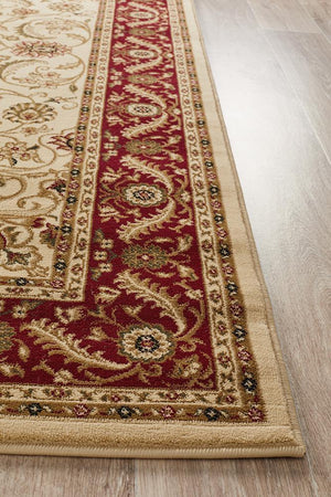 Medallion Rug Ivory with Red Border - Floorsome - Traditional