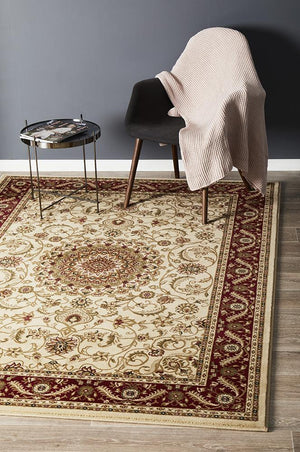 Medallion Rug Ivory with Red Border - Floorsome - Traditional