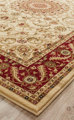 Medallion Rug Ivory with Red Border - Floorsome - Traditional