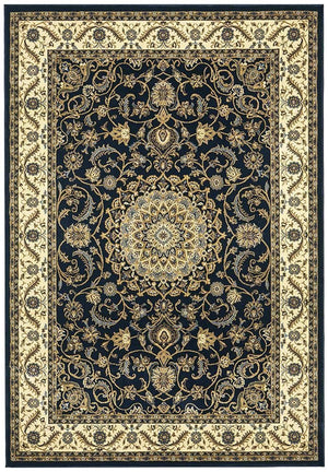 Medallion Rug Navy with Ivory Border - Floorsome - Traditional