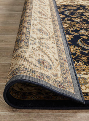 Medallion Rug Navy with Ivory Border - Floorsome - Traditional