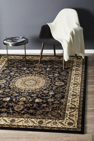 Medallion Rug Navy with Ivory Border - Floorsome - Traditional