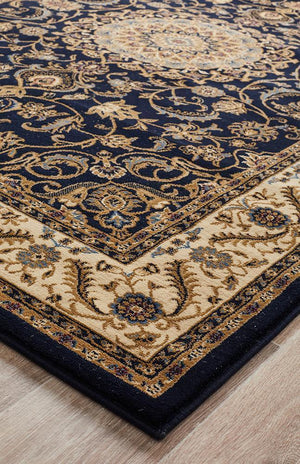 Medallion Rug Navy with Ivory Border - Floorsome - Traditional