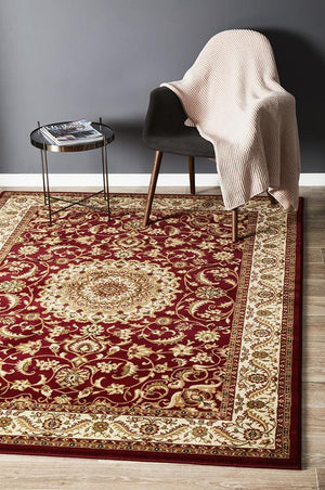 Medallion Rug Red with Ivory Border - Floorsome - Traditional