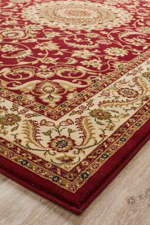 Medallion Rug Red with Ivory Border - Floorsome - Traditional