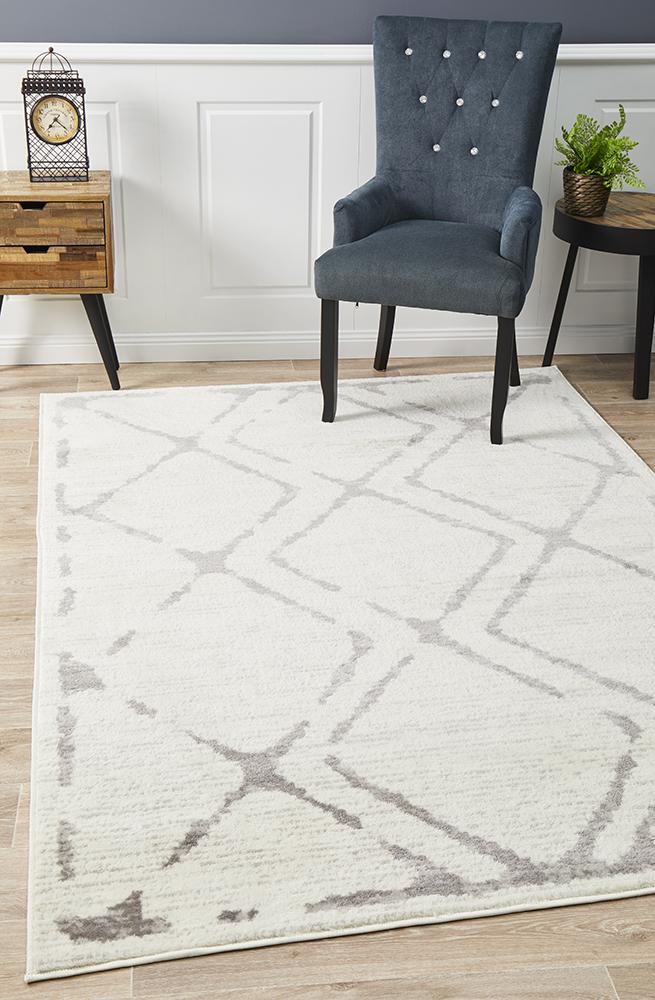 Metro 606 Contemporary Diamond Rug White Grey