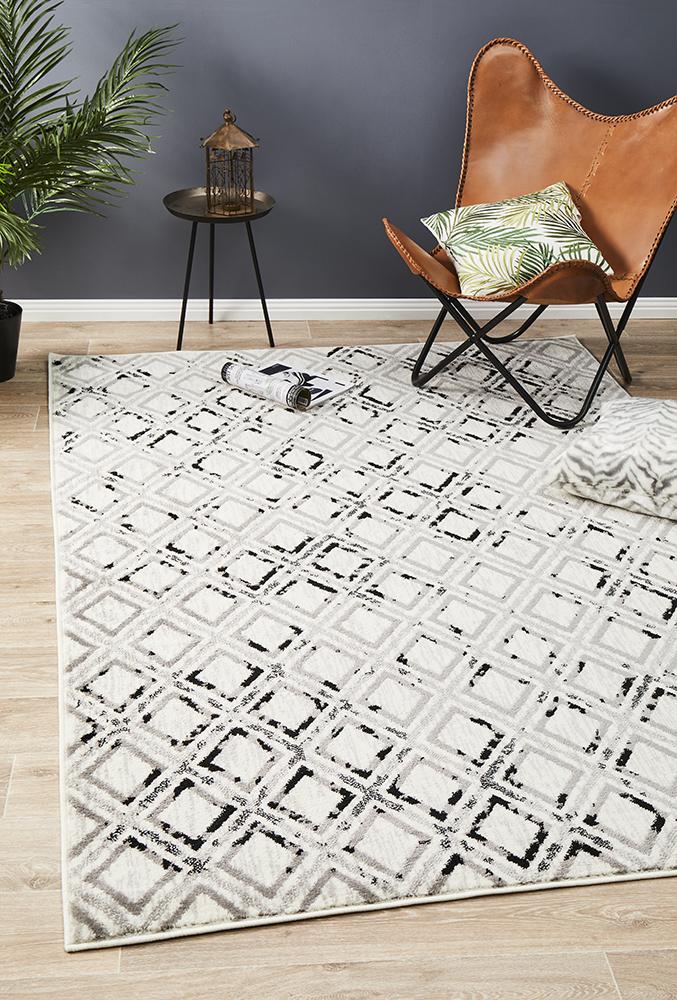 Metro 607 Modern Rug White Black Grey