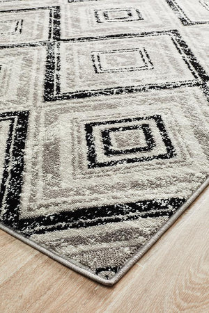 Metro 616 Geo Diamonds Rug Grey Black - Floorsome - Modern