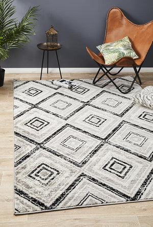 Metro 616 Geo Diamonds Rug Grey Black - Floorsome - Modern