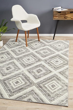 Metro 616 Geo Diamonds Rug Silver Grey - Floorsome - Modern