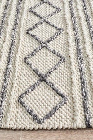 Milly Textured Woollen Rug White Grey - Floorsome - Modern