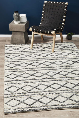 Milly Textured Woollen Rug White Grey - Floorsome - Modern