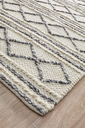 Milly Textured Woollen Rug White Grey - Floorsome - Modern