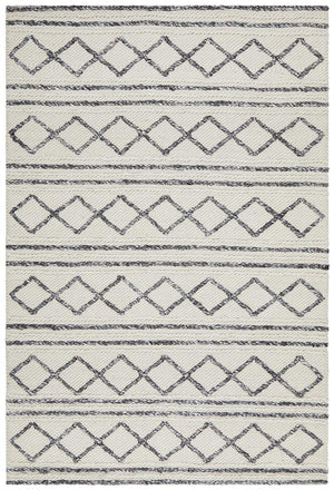 Milly Textured Woollen Rug White Grey - Floorsome - Modern