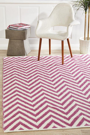 Modern Flatweave Chevron Design Pink Rug - Floorsome - Modern