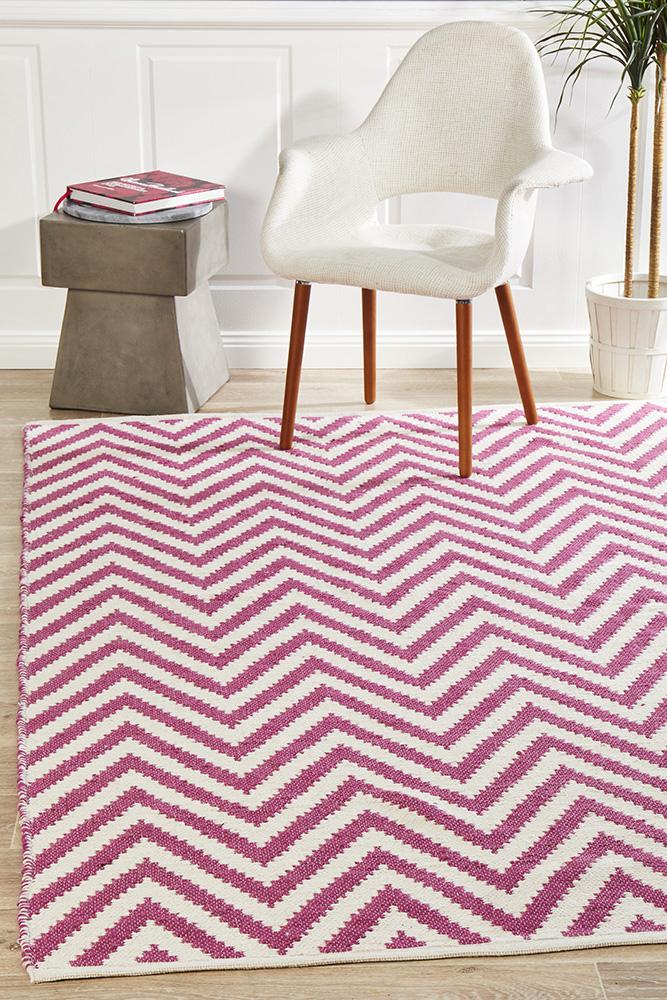 Modern Flatweave Chevron Design Pink Rug