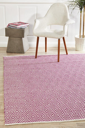 Modern Flatweave Diamond Design Pink Rug - Floorsome - Modern